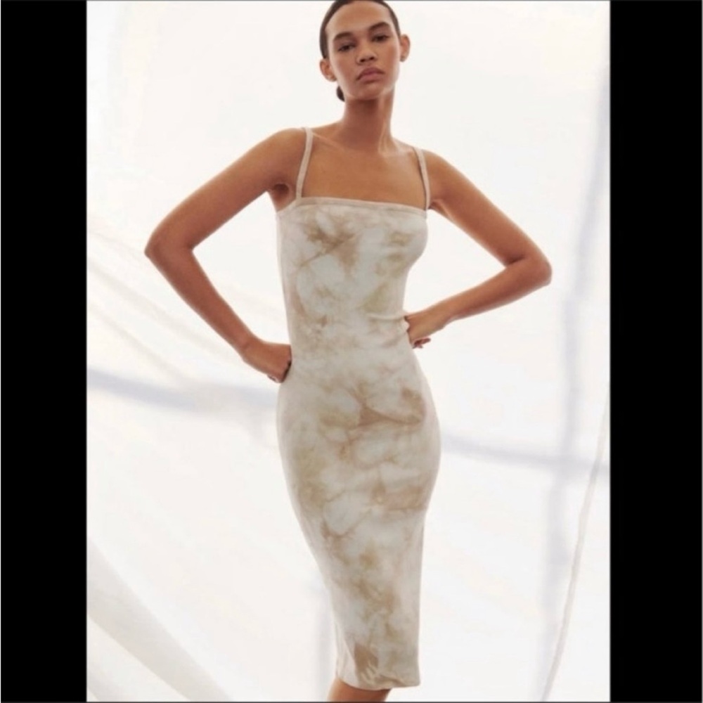 NWT Zara Minimalist Marble Print Sz M Bodycon Midi Cami Dress